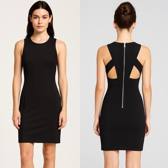 Helmut Lang Designer Mesh Cut-Out Bodycon Mini Dress Black Cut Outs 2 Stretchy - Picture 1 of 8